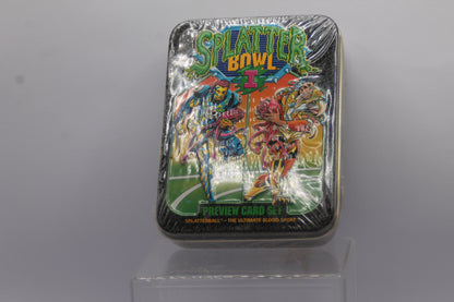 Splatter Bowl I Preview Card Set 1.5 box in its original shrink wrap, displayed on a clear acrylic stand against a neutral gray background.